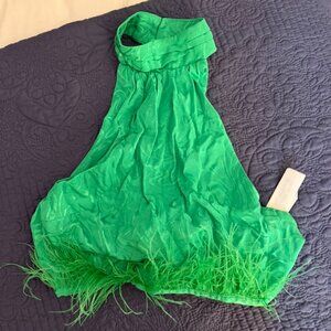 Bershka Green Fur Halter Top - xs